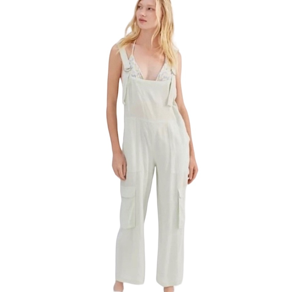 Urban Outfitters BDG Tilly Linen Utility Overalls in Light Green‎ S - Picture 2 of 14